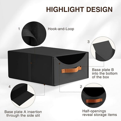 Homsorout Stackable Storage Drawers - Large Collapsible Storage Bins with Drawers, 8 Pack Closet Shelf Organizer Basket, Fabric Pull Out Organizer for Bedroom, Living Room, Dorm, Black