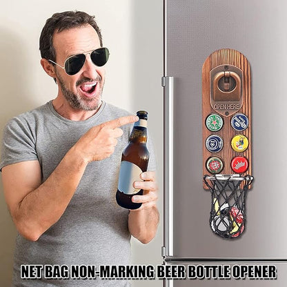 Wooden Beer Bottle Openers with Magnetic Catcher, Personalised Traceless Bottle Opener Wall Mounted, Home Bar Accessories for Kitchen, Garden, Outdoor, Ideal Beer Gifts for Men (Style 5)