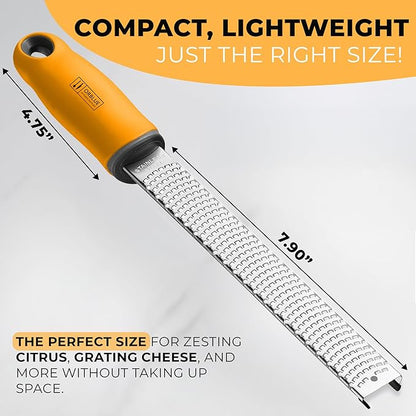 Orblue Lemon Zester & Cheese Grater - Premium Citrus Zester, Kitchen Grater for Parmesan, Chocolate, Fruits, Vegetables, Ginger, Garlic, Nutmeg - Stainless Steel Blades with Protective Cover, Orange - Image 2