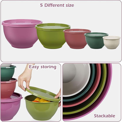 Greentainer Plastic Mixing Bowls with Lids Set for Kitchen, 5 Set Nesting Bowls for Mixing, Baking, Prepping, Cooking and Serving Food, Mixing Bowls Dishwasher, Microwave Safe - Image 6
