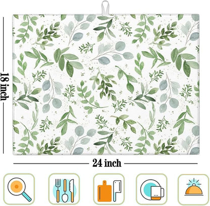 Sage Green Dish Drying Mat for Kitchen Counter Microfiber Absorbent, Spring Dish Draining Mat Aesthetics Kitchen Decor Extra Large 18"x24" (Green, 18x24in) - Image 6