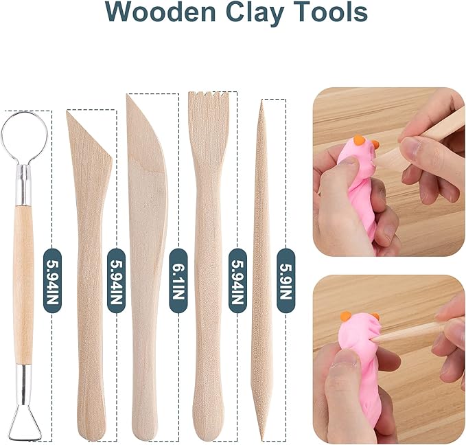 Luney Clay Tools Kit, 25 PCS Ceramics Polymer Clay Sculpting Modeling Pottery Tools Kit, Air Dry Clay for Adults, Pottery Craft, Dotting, Baking, Carving, Drawing, Molding, Modeling, Shaping - Image 4