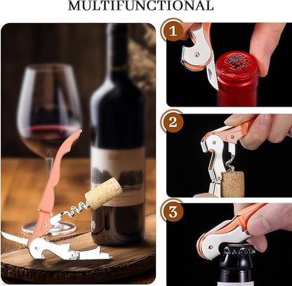 HYZ 2-Pack Wine Opener Waiter Corkscrew, Professional Wine Key for Servers, Bartender with Foil Cutter, Manual Wine Bottle Opener Double Hinged (Nectarine) - Image 5