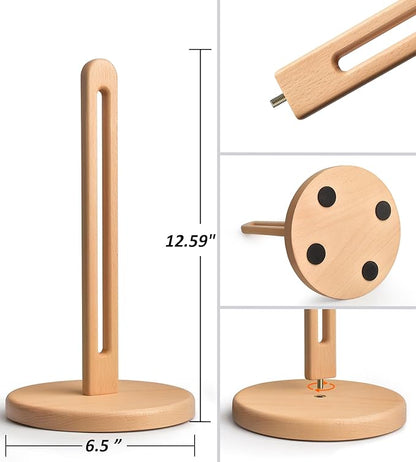 KitchLife Wooden Paper Towel Holder Countertop, 6.5" Jumbo Base, Fits Jumbo Rolls, Large Solid Freestanding Beech Wood Light Wood Paper Towel Dispenser Stand with Non-Slip Base - Image 2