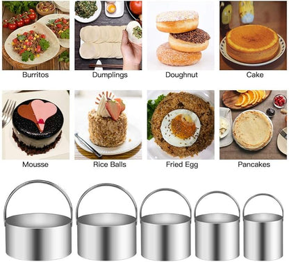 5 Pieces Cookie Cutters Round Cutters Stainless Steel Biscuit Cutter with Handle in Graduated Sizes Round Shape Molds - Image 3