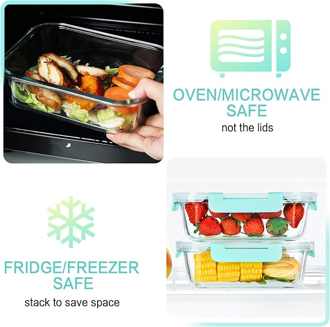 M MCIRCO 10-Pack 22 Oz Glass Meal Prep Containers with Lids - Microwave, Oven, Freezer & Dishwasher Safe - Green - Image 5