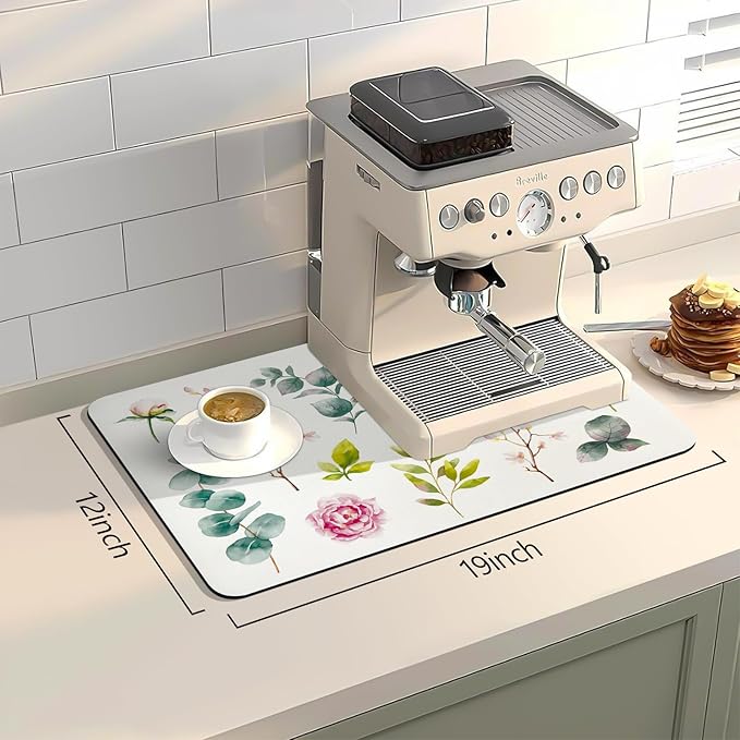 Bloss Dish Drying Mat, 12.2"x19.7" Absorbent Coffee Bar Mat with Waterproof Rubber Back, Fit Under Coffee Maker Machine/Kitchen Counter(Rose) - Image 2