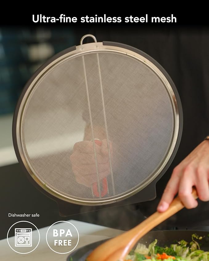 AirHood Self-Standing Splatter Screen – Heavy-Duty Stainless Steel Grease Guard for Frying Pans & Induction Cookers – Heat-Resistant, BPA-Free, Dishwasher Safe, Compact Storage - Image 6