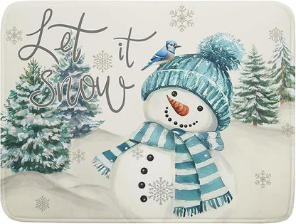 Giwawa Blue Snowman Dish Drying Mat Xmas Trees Bird Winter Snowy Scene Dish Drainer Mats 18"x24" Microfiber Reversible Dish Drying Rack Pad Protector for Kitchen Countertop Decor