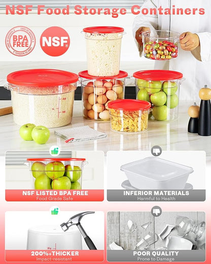 6QT NSF Round Food Storage Containers with Lids: 4 PCS [Total Food Grade][Hot&Cold Resistant] Dough Proofing Container for Pizza, Bread with Measuring Spoons Included(BPA FREE) (RED) - Image 2