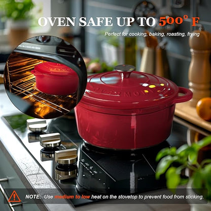 Overmont 5.5QT Enameled Cast Iron Dutch Oven with Lid Cookbook Heavy-Duty Casserole with Dual handles for Braising, Stews, Roasting, Sourdough Baking - Image 2