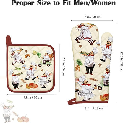 Chef Oven Mitts and Pot Holders Sets 2Pcs, 100% Cotton Heat Resistant, Extra Long Oven Gloves Potholder for Kitchen Cooking Baking Decoration, Housewarming Gifts for Mom - Image 4