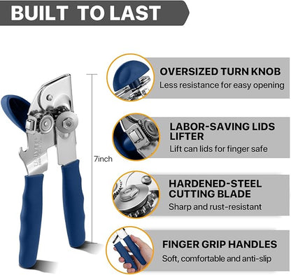 Can Opener Manual Heavy Duty, UHIYEE Hand Held Can Openers for Seniors with Comfort Grip Sharp Blade, Solid Steel Hand Manual Can Open with Magnet for Kitchen Camping, Blue - Image 2