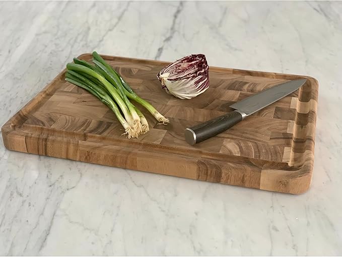 Ironwood Gourmet Large End Grain Prep Station and Large End Grain Prep Board With Juice Channel Set, Acacia Wood - Image 4