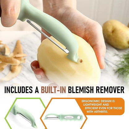 Spring Chef Premium Swivel Vegetable Peeler, Comfortable Handle and Ultra Sharp Stainless Steel Blades - Perfect Kitchen Peeler For Veggie, Fruit, Potato, Carrot, Apple - Pistachio - Image 5