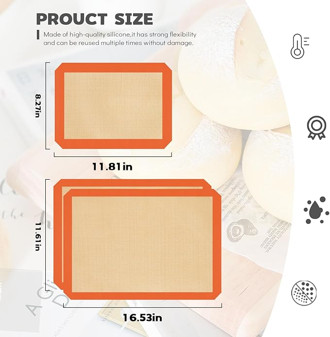 Silicone Baking Mat Set of 3, Silicone Baking Mats Cookie Sheet, Non-Stick Mats for Baking, Easy Clean & Reusable Oven Baking Sheet for Making Macaroons, Cookies - Image 5