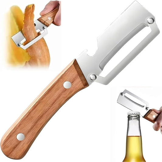 NEW Premium Vegetable Peeler with Wooden Handle and Bottle Opener: 2-in-1 Stainless Steel Kitchen Tool for Fruit Apple Potato Pumpkin Papaya (1Pcs) by Unknown
