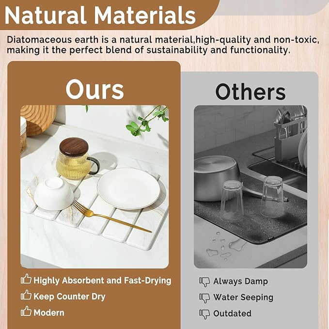 Small Stone Dish Drying Mat for Kitchen Counter, 15.7"×12" & 8"x4" Quick Dry Stone Mats, Foldable Water Absorbing Diatomaceous Earth Drying Dish Pad for Countertop Bottles Utensils Cup(Gold White) - Image 7