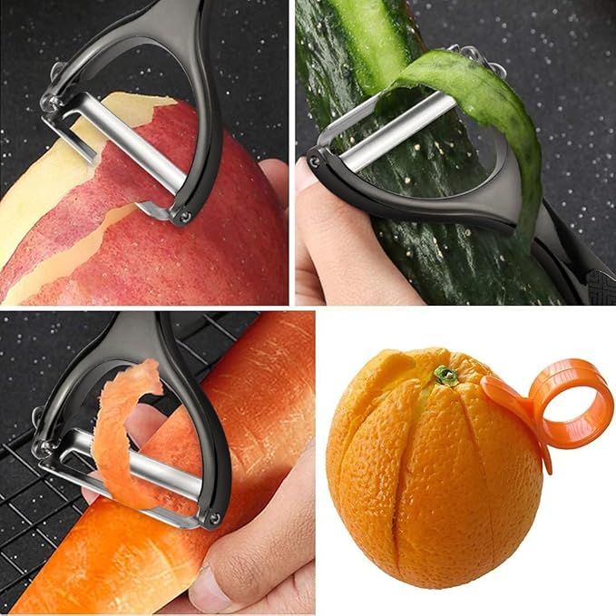 Vegetable Peeler, Potato Peelers for Kitchen Stainless Steel Multi-function Set Fruit Peeler For Kitchen and Household Tools Y & I Shape Swivel Blades with ​2 Orange Citrus Peelers(Black) - Image 2