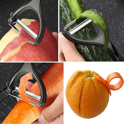 Vegetable Peeler, Potato Peelers for Kitchen Stainless Steel Multi-function Set Fruit Peeler For Kitchen and Household Tools Y & I Shape Swivel Blades with ​2 Orange Citrus Peelers(Black) - Image 2