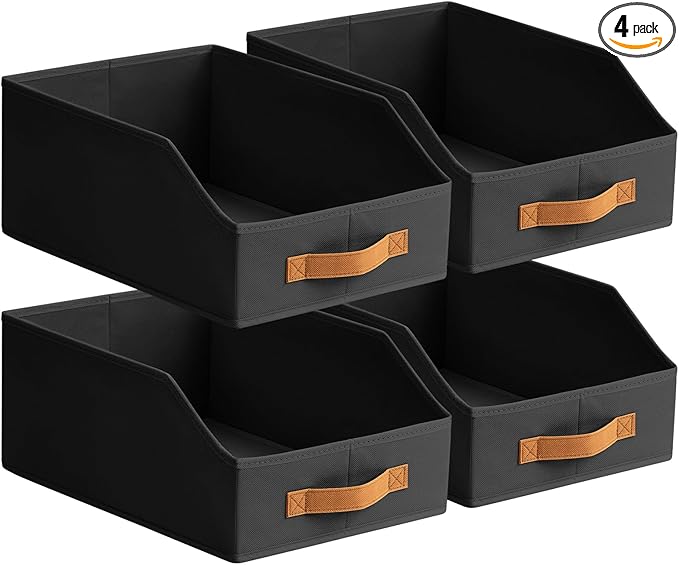Homsorout Fabric Storage Bins for Organizing - 4 Pack Large Trapezoid Collapsible Storage Bins with Front Handle, Closet Organizers and Storage for Bedroom, Home Shelves, Small Spaces, Black by Homsorout