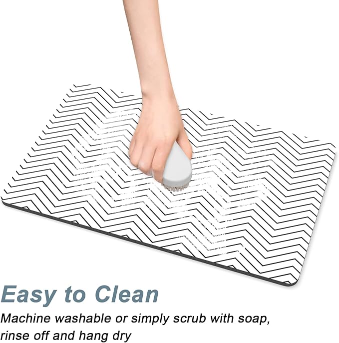 Rnivvi Coffee Mat, 12" x 19" Cute Coffee Bar Mats for Espresso Machine Station Accessories and Organizer, Hide Stain Rubber Backed Absorbent Dish Drying Pad for Kitchen Counter, White Strip - Image 5