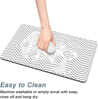 Rnivvi Coffee Mat, 12" x 19" Cute Coffee Bar Mats for Espresso Machine Station Accessories and Organizer, Hide Stain Rubber Backed Absorbent Dish Drying Pad for Kitchen Counter, White Strip - Image 5