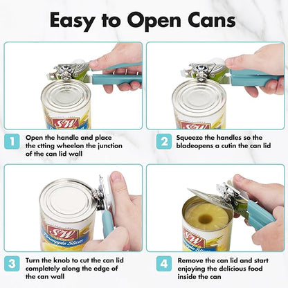 Can Opener Manual, COKORA Can Openers Hand Held with Comfort Anti-Slip Handles, Heavy Duty Stainless Steel Can Opener Smooth Edge and Bottle Openers, Easy Turn Can Openers for Seniors, Kitchen, Green - Image 3
