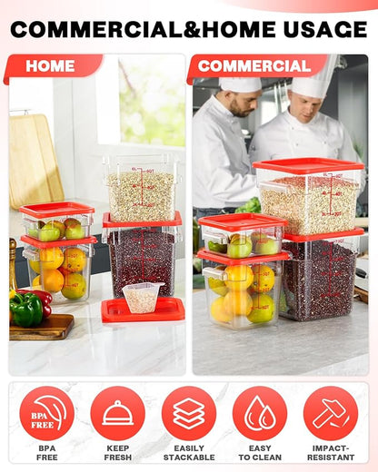 8QT NSF Food Storage Containers: 8 PCS[Food Grade][Hot&Cold Resistant] Clear Food Storage Containers with Scales Handles for Home Restaurant Kitchen Storage Pizza Proof Dough, BPA Free (N6) - Image 5