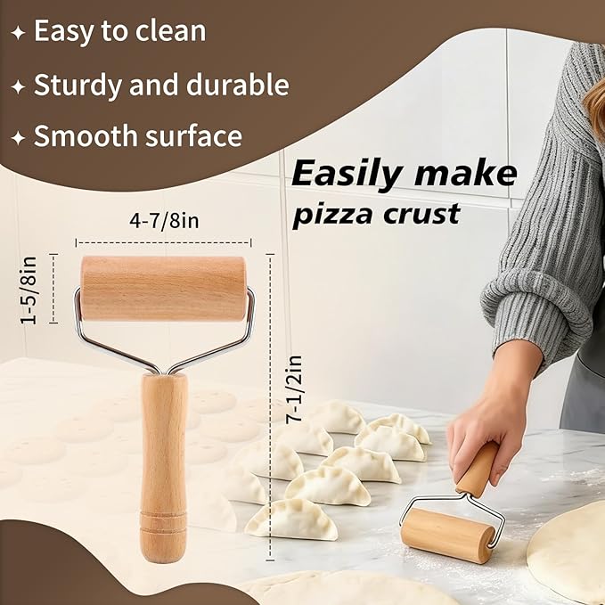 Pizza Rolling Pin Small Rolling Pin Wooden Dough Roller Non Stick Pizza Dough Roller for Baking Pastry Tortilla Cookie Dumpling Rolling Pins for Baking (T-Style)