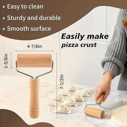 Pizza Rolling Pin Small Rolling Pin Wooden Dough Roller Non Stick Pizza Dough Roller for Baking Pastry Tortilla Cookie Dumpling Rolling Pins for Baking (T-Style)