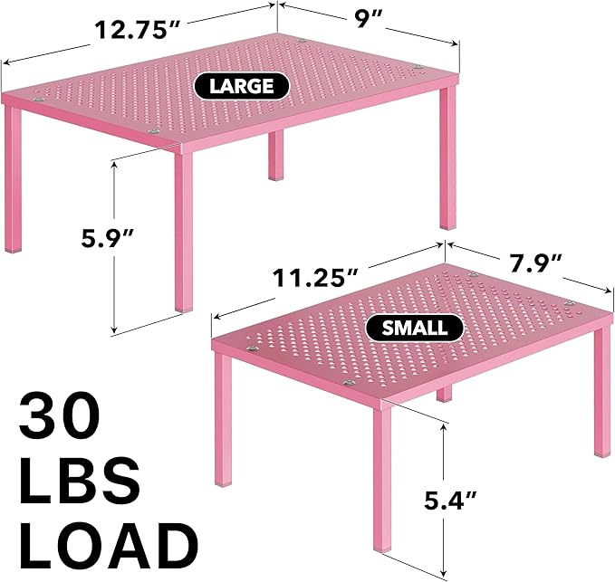 Simple Houseware Expandable Stackable Kitchen Counter Shelf Organizer, Pink, Metal Top, 11.25 in L x 7.9 in W x 5.4 in H - Image 3