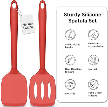 Coukre 2 Pack Silicone Spatula Set, High Heat Resistant, BPA Free Kitchen Spatula, Solid & Slotted Turner for Non-Stick Pans, Sautéing, and Flipping (2, PureRed) - Image 3