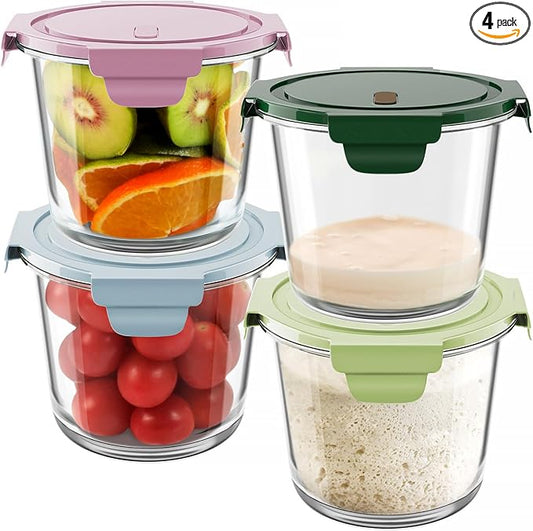 Freshmage 23oz Glass Meal Prep Containers with Lids, Airtight 3-Cup Glass Storage Containers Set, Heat-Resistant BPA-Free for Soup, Leftover, Microwave, Dishwasher, Fridge and Freezer Safe (4 Packs)