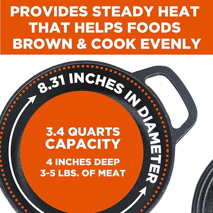 COMMERCIAL CHEF 3.4 Quart Cast Iron Dutch Oven with Dome Lid and Handles - Image 3