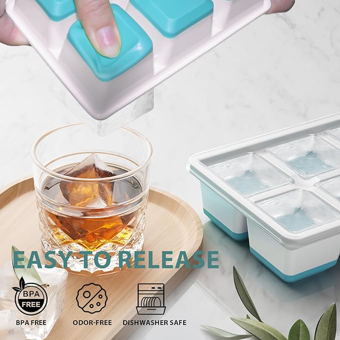 Optish Large Ice Cube Molds, 2 Pack Whiskey Square Ice Molds, 1.8 Inch Big Ice Cube Tray, Stackable Cocktail Ice Tray with Lid, Easy to Release (Blue) - Image 5