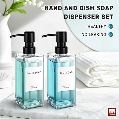 GMISUN Glass Soap Dispenser with Stainless Steel Pump, Clear Hand Soap Dispenser for Bathroom, 12 fl oz/350ml Hand and Dish Soap Dispensers Set for Kitchen, Refillable Liquid Soap and Lotion Bottle - Image 5