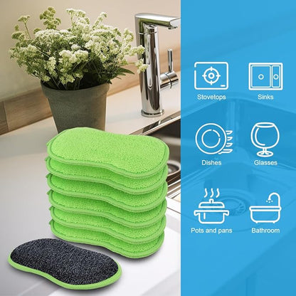 HOMEXCEL 12 Pack Multi-Purpose Scrub Sponges Kitchen Dish Sponge Non-Scratch Microfiber Sponge for Efficiently Cleaning Dishes Pots Pans Green - Image 3