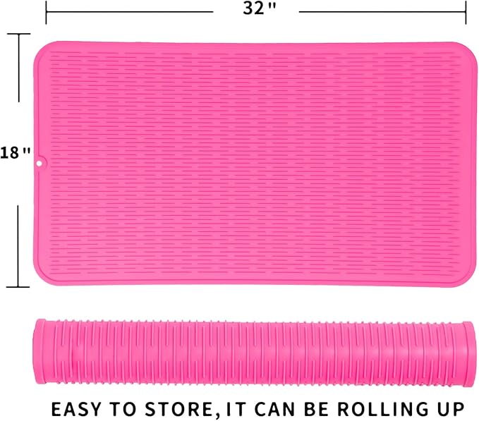 MicoYang Silicone Dish Drying Mat for Multiple Usage,Easy clean,Eco-friendly,Heat-resistant Silicone Mat for Kitchen Counter or Sink,Refrigerator or Drawer Liner Rose 4XL 32 inches x 18 inches - Image 2