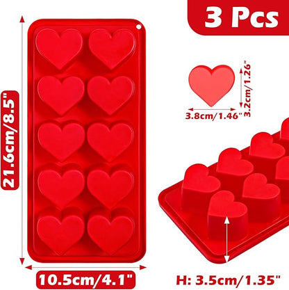 Webake Heart Ice Cube Molds, 10-Cavity Heart Shaped Silicone Molds for Chocolate, Ice Cubes, Candy, Soap, Pink Red Ice Cube Trays for Cocktails, Whiskey, Drinkings (Pack of 3)