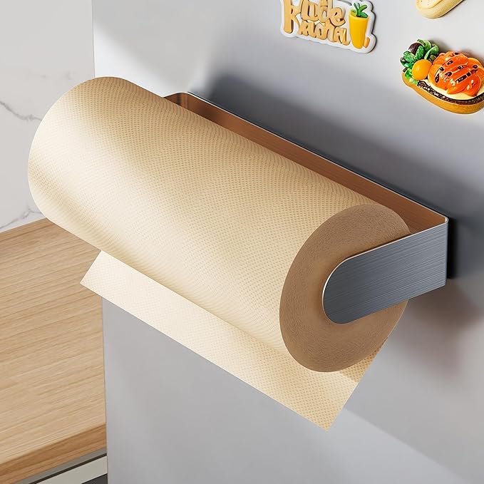 ZUNTO Magnetic Paper Towel Holder for Refrigerator – Strong Magnet Kitchen Paper Towel Rack for Grill, RV & Pantry – Sleek Silver Design - Image 5