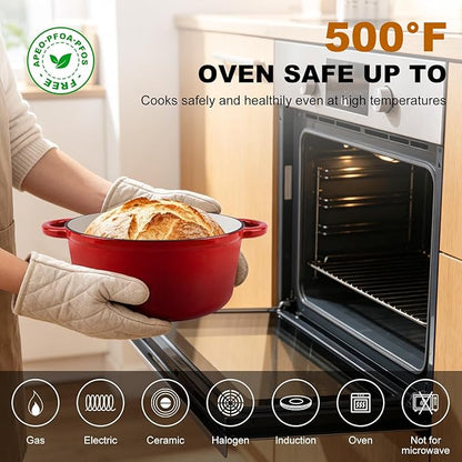 Enameled Cast Iron Dutch Oven - 5.5QT Pot with Lid,Oven Safe to 500°F,Heavy-Duty Cookware for Sourdough Bread Baking,Braising,Stews,Roasting Red - Image 5