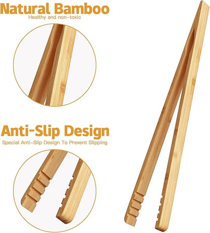 DUJEN 2 Pieces Bamboo Toast Tongs, 10.2 Inches Long Wood Toaster Tongs with Anti-slip Design, Tongs for Cooking with Cooking Oil Coating - Image 3