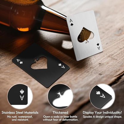 6PCS Poker Card Bottle Openers, Stainless Steel Credit Card Size Beer Bottle Opener - 3 Black & 3 Silver Poker Themed Cap Openers (Ace of Spades Design) - Image 4
