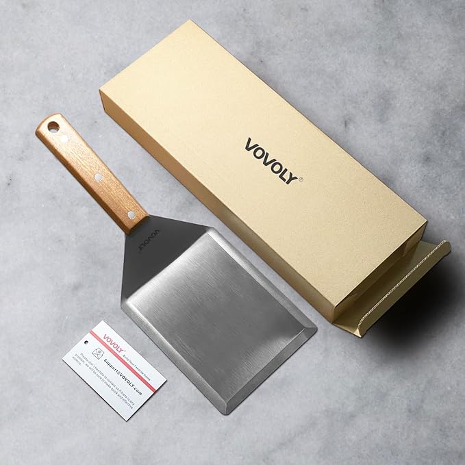 Extra Wide Spatula, Large Metal Spatula with Full Tang Wooden Handle & Beveled Edges for Skillets, Griddles & Grills, Pancake Flipper Turner, Smash Burgers Turner, 6 x 5-inches - Image 7