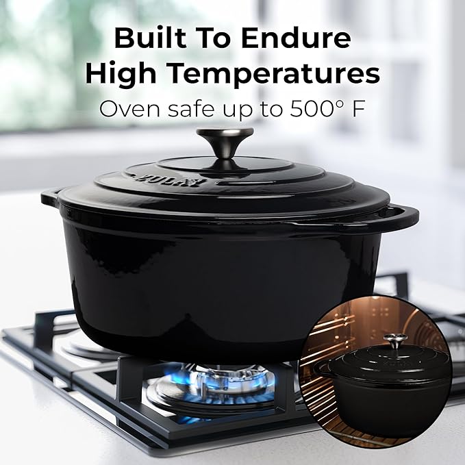 Zulay Kitchen 7.7 Quart Enameled Cast Iron Dutch Oven Pot with Lid – Premium Durability & Oven Safe up to 500°F – Heavy Duty Cookware Perfect for Bread Baking, Stews, Braising & Roasting – Black - Image 2