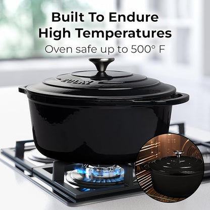 Zulay Kitchen 7.7 Quart Enameled Cast Iron Dutch Oven Pot with Lid – Premium Durability & Oven Safe up to 500°F – Heavy Duty Cookware Perfect for Bread Baking, Stews, Braising & Roasting – Black - Image 2