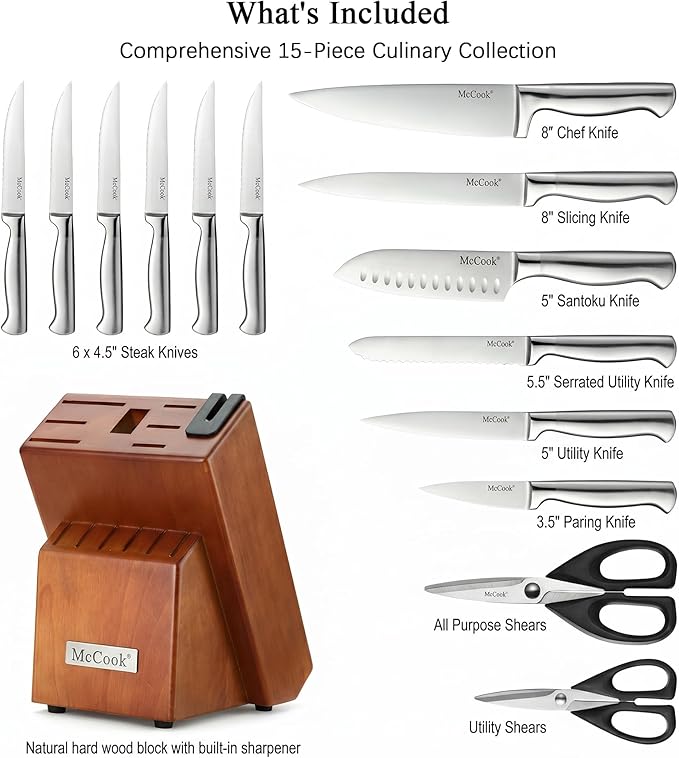 McCook® Knife Sets, German Stainless Steel Kitchen Knife Block Sets with Built-in Sharpener - Image 2