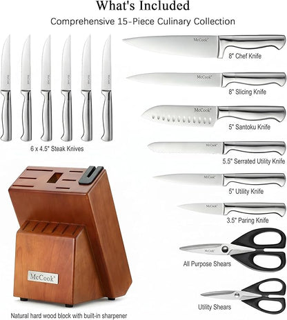 McCook® Knife Sets, German Stainless Steel Kitchen Knife Block Sets with Built-in Sharpener - Image 2