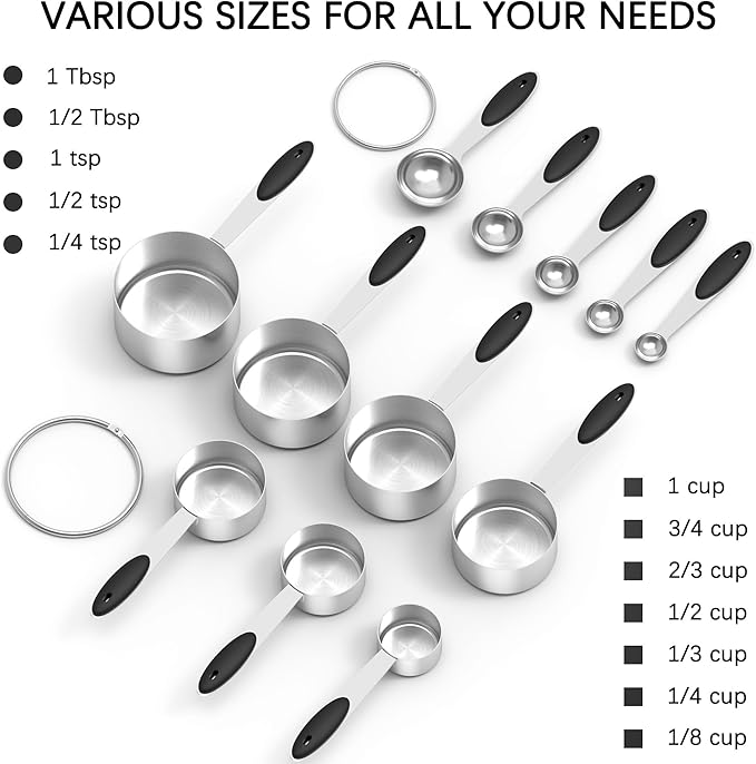 TILUCK Measuring Cups and Spoons Set, Stainless Steel, Kitchen Utensils for Cooking and Baking (12) - Image 4